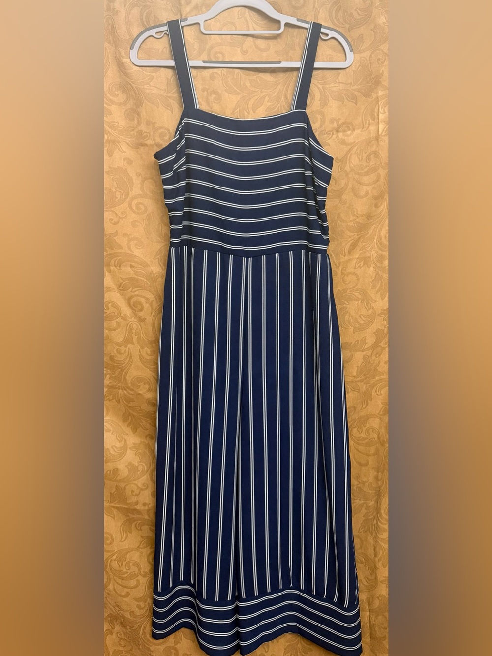 Japna Navy and White Striped Cropped Jumpsuit